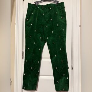 Bonobos Emerald Green Embroidered Velvet Pants Sz 34x30